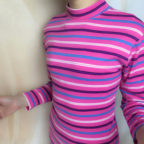 Leka Cotton Autumn Clothing Thin half height collar single piece blouse full cotton woman warm lingerie streaks undershirt red strips
