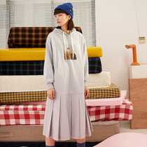 Q1 Japanese original early autumn vintage print hoodie dress pleated hem jumpsuit skirt 1874#