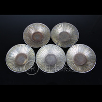 Japanese cup holder Japanese tea tray copper yellow bamboo woven old cup holder five passenger Japanese original import