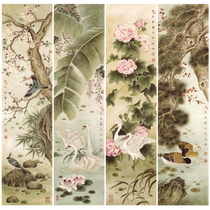  Gongbi Chinese painting white sketch background Physical print draft Flowers and birds four screens 33*132 A total of 4 pieces with color map p12T