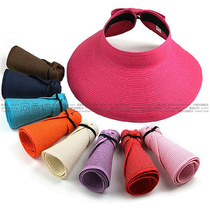 Korean Beach Hat sun hat empty top hat straw hat female summer sun protection folding big edge sun hat childrens hat