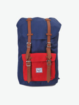(YOHO)Herschel LITTLE AMERICA Red and Blue Contrast Leather Buckle Shoulder Bag(L)