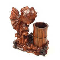 Red wood handicraft flower pear wood finely carved gold fish pen holder wood carving year with a pen holder imitation ancient solid wood pen holder
