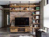 American retro water pipe shelf Living room simple TV cabinet bookcase combination Wrought iron solid wood TV wall cabinet combination