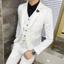  Business casual suit suit Mens British slim Korean suit three-piece white suit Mens handsome small suit