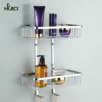 Huiporcelain rectangular stainless steel rack Wall wall hanging single double layer bathroom net basket cosmetic rack
