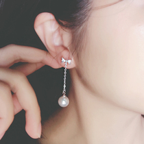 Korean version of temperament long earrings bow pearl earrings silver pin earrings earrings earless ear clip female earrings elegant