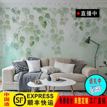 Simple modern green leaf plant hand painted wallpaper TV living room bedroom background wall wallpaper hipster leaves mural