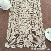 Handmade crochet crochet cabinet cover cotton woven American tablecloth hollow table flag long white