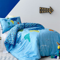 New cotton childrens bedding three-piece set cotton set Mens duvet cover single sheet four-piece set Travel around the world