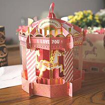 South Korea imported card birthday greeting card carousel three-dimensional card and flowers together