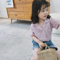 City of Beauty Girl Baby Plaid Short Sleeve Shirt Summer New Childrens Wear Han Tune