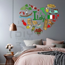 Italian vintage nostalgic graffiti art cartoon illustration background wall sticker Living room bedroom window decoration sticker art