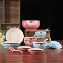 Colorful fashion home chopsticks and dishes set Ceramic bowls and dishes Korean household bowls and utensils Chinese simple porcelain