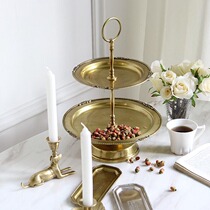 Imported brass handmade double cake plate fruit dish snack plate table dessert Taiwan American French European luxury