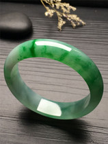 Yang green floating flower wide jade bracelet ice type natural high-grade Burmese jade bracelet old pit certificate full green