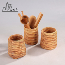 Tea ceremony six gentlemen storage tube bamboo tube bamboo tube bamboo basket straw straw tea tube rattan tea tube zero match