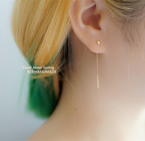 American 14K note gold ear line 925 sterling silver small gold beads short ear line earrings European and American style drop earrings do not fade