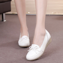 Breaking Xiao Nurse Shoes White Slope Heel Genuine Leather Women Shoes Bull Fascia Sole Shoes Light Mouth Working Shoes Mom Shoes Soft Bottom 41