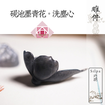 Qiaoming dust-washing heart lotus◆Blue and white seed ink Hetian jade seed material incense insert small hand-carved fat powder is good