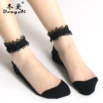 Spring and summer short tube cute lace lace Crystal socks breathable non-slip cotton bottom glass stockings womens boat Socks