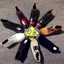 Spring and autumn Inlenty wind womens shoes women flat bottom retro genuine leather Martin boots woman low gang head coarse heel locomotive boots