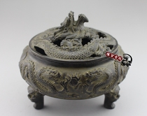 Bronze antique ornaments Double dragon incense burner Antique home furnishings Bronze dragon head incense burner incense burner collectibles