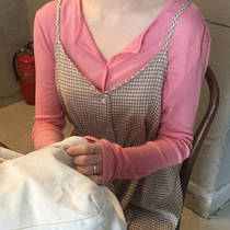 Day Fat Korea Temperament Pink Comfort Pro-skin Heather Cotton Micro long sleeve T-shirt TL378