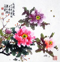 (Painting Art Good calligraphy and painting) C24074 Chinese Painting Freehand Flower Bird Peony Flower and Rich (Three-foot Doufang)