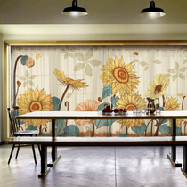 Painting living room high-end curtains beautiful sunflower bay window window screen Nordic pastoral sunflowers retro
