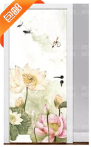 Chinese style ink lotus picture creative door sticker wooden door door refurbished self-adhesive waterproof shop stickers 90*200