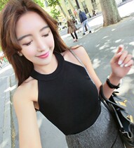 Open belly squeezed short vest strapless short hanging neck tube chest outside wearing sleeveless slim base knitted small sling back