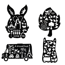 Childrens hollow painting template lace ruler DIY photo album theme lace ruler Black series eight hand account painting version