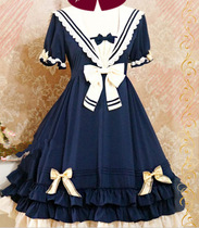 Japanese cd cross-dressing Lolita dress summer navy college style princess dress dress check fake mother dress