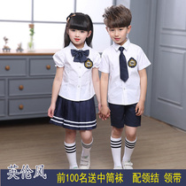 Kindergarten uniform summer school uniform short sleeve shirt set British style Primary School students class uniform performance Dress White