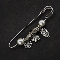 Retro National style Pearl Miao silver owl little elephant brooch pin sweater open evil original jewelry