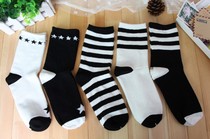 Black and white striped stars men and women all cotton socks couples general street baseball socks