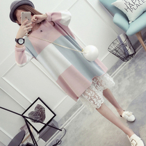 Pregnant women autumn winter jacket Korean lace stitching long sweater pregnant women dress needle base shirt spring and autumn