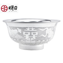  Tomorrow silver bowl S999 foot silver dragon and phoenix double happiness wedding silver bowl silver tableware practical wedding gift
