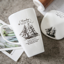 Large capacity Cup ceramic with lid spoon creative bone china mug simple Nordic ins couple drinking cup men and women