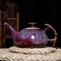 DeHua Jun kiln long mouth bubble teapot ceramic anti-hot kettle Jun porcelain kung fu tea set exquisite handmade creative pot Special