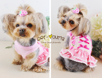Sweet Strawberry Butterfly Knot ~ cute pet Lie dress Puppy teddy Yorkshire clothes Dress Spring Summer Dress