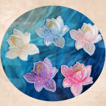Qinghe-new Chinese style small cloth stickers with adhesive lotus flowers hot clothes patch cloth stickers