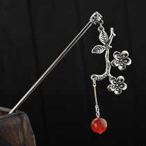 Retro hair jewelry red agate Miao silver flower classical hair hairpin female tassel step shake plate hair National style female birthday gift