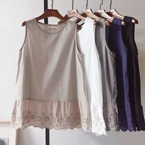 2022 Summer New Embroidered Lace Lace Lower Swing Loose Pure Cotton Cloth Sleeveless Vest Beat Undersen Womens sling
