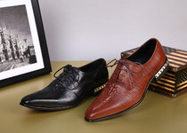 Black and brown pattern Japanese and Korean version successful mens office casual leather shoes daily trend hair stylist shoes