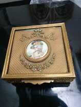  European antiques Western antiques French Napoleonic Empire period Oil painting portrait Copper gold-plated jewelry box