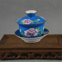  Qingqianlong grilled flower craft pastel peony flower figure horseshoe rice cup cover bowl climbing flower Kung Fu Tea Cup Boutique antique porcelain