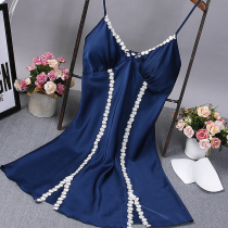 Ice silk sexy pajamas ladies suspenders satin silk summer lace seduction nightdress backless home clothing skirt