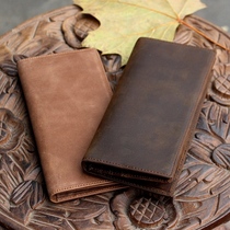 Retro European and American Crazy Horse leather European and American handmade youth money bag clip head layer cowhide mens leather horizontal version Long student